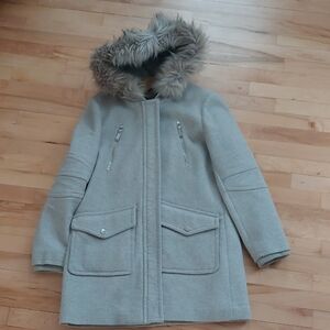 Women's BCBGeneration Gray Hooded Coat with Faux Fur Trim